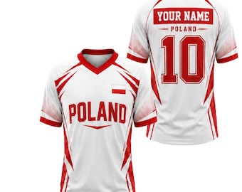 Custom Poland V-Neck Soccer Jersey, Personalized Name Number Poland Flag Shirt