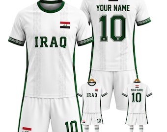 Divisa da calcio personalizzata per l'Iraq, kit da calcio bianco e verde, maglia personalizzata della squadra.