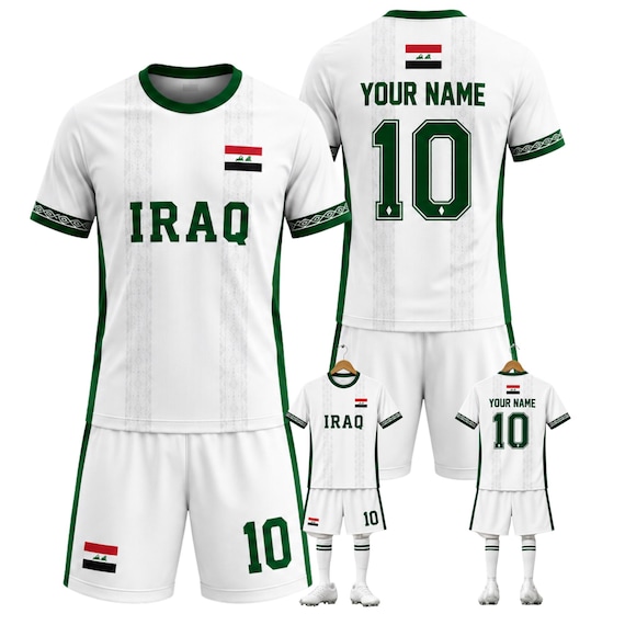 Custom Iraq Soccer Uniform, White Green Football Kit, Personalized Team Jersey