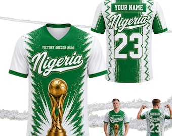 Custom Nigeria V-Neck Soccer Jersey, Victory Soccer 2026 Personalized Name Number Shirt