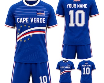 Completo da calcio personalizzato di Capo Verde, con maglia e pantaloncini personalizzati con nome e numero.