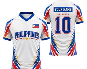 Custom Philippines V-Neck Soccer Jersey, Personalized Name Number Philippines Flag Shirt