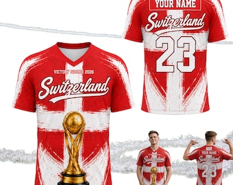 Custom Switzerland V-Neck Soccer Jersey, Victory Soccer 2026 Personalized Name Number Shirt