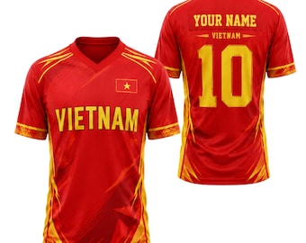 Custom Vietnam V-Neck Soccer Jersey, Personalized Name Number Vietnam Flag Shirt