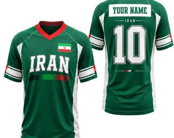 Custom Iran V-Neck Soccer Jersey, Personalized Name Number Iran Flag Shirt for Men