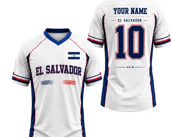 Custom El Salvador V-Neck Soccer Jersey, Personalized Name Number El Salvador Flag Shirt
