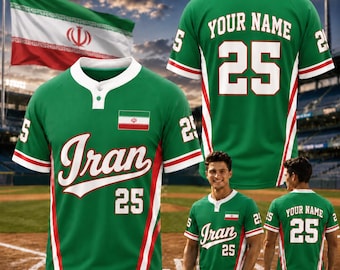Custom Iran Henley Baseball Jersey, Personalized Name Number Iran Flag Shirt for Men