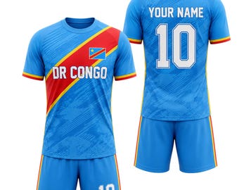 Custom DR Congo Soccer Jersey Set, Personalized Name Number Football Kit Shirt Shorts
