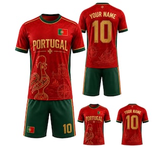 Anpassad Portugal fotbollströja, personlig fotbollsställ, rödgrön uniform
