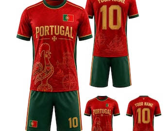 Custom Portugal Soccer Jersey, Personalized Football Kit, Red Green Uniform