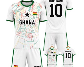 Custom Ghana Soccer Uniform, White Football Kit, Personalized Team Jersey