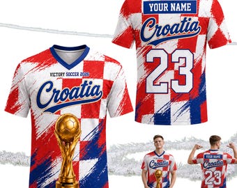 Custom Croatia V-Neck Soccer Jersey, Victory Soccer 2026 Personalized Name Number Shirt