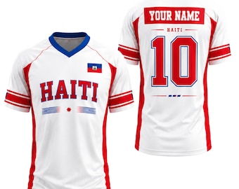 Custom Haiti V-Neck Soccer Jersey, Personalized Name Number Haiti Flag Shirt for Men