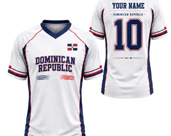 Custom Dominican Republic V-Neck Soccer Jersey, Personalized Name Number Dominican Flag Shirt