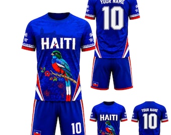 Maglia da calcio personalizzata di Haiti, kit da calcio personalizzato, uniforme blu e rossa