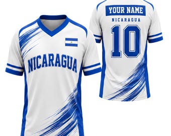 Custom Nicaragua V-Neck Soccer Jersey, Personalized Name Number Nicaragua Flag Shirt