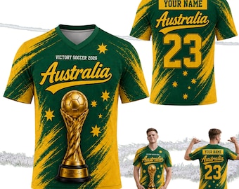 Custom Australia V-Neck Soccer Jersey, Victory Soccer 2026 Personalized Name Number Shirt