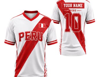 ustom Peru V-Neck Soccer Jersey, Personalized Name Number Peru Flag Shirt