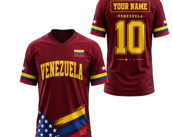 Custom Venezuela V-Neck Soccer Jersey, Personalized Name Number Venezuela Flag Shirt