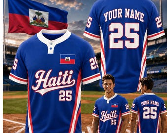 Custom Haiti Henley Baseball Jersey, Personalized Name Number Haiti Flag Shirt for Men
