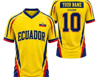 Custom Ecuador V-Neck Soccer Jersey, Personalized Name Number Ecuador Flag Shirt
