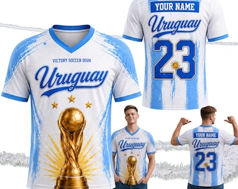 Custom Uruguay V-Neck Soccer Jersey, Victory Soccer 2026 Personalized Name Number Shirt