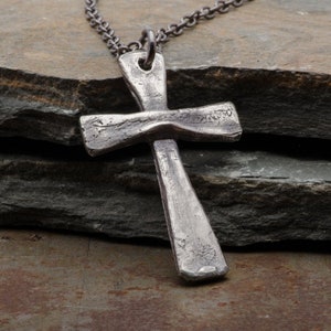 Mens Cross Necklace, Sterling Silver Pendant, Rustic Vintage Style Handmade Christian Jewelry, Gift for Him image 1