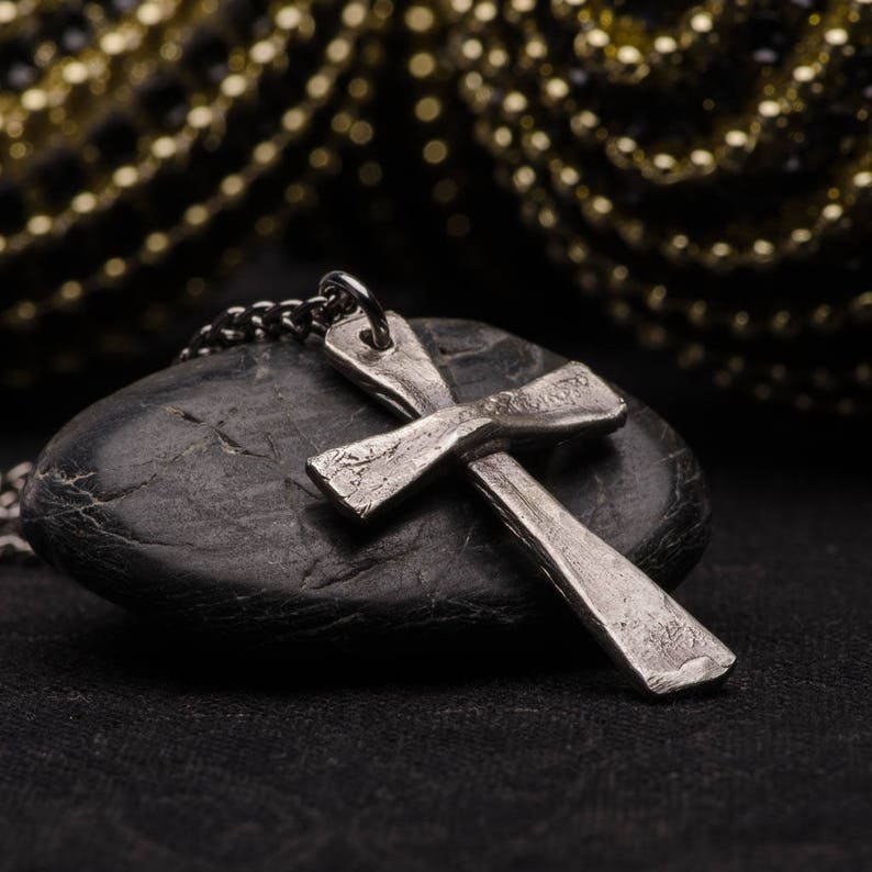Mens Cross Necklace Sterling Silver Pendant Rustic Vintage Etsy Canada