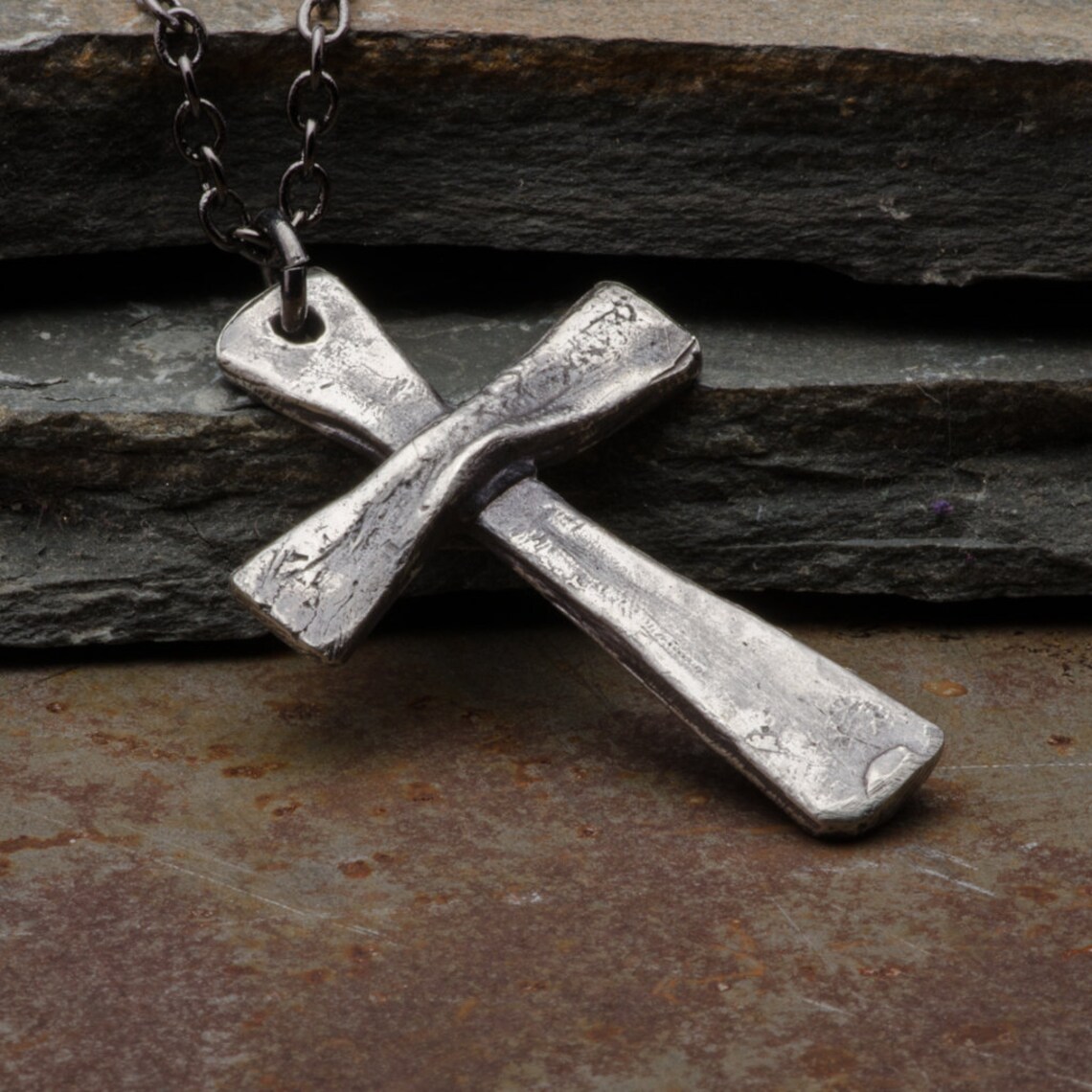 Mens Cross Necklace Sterling Silver Pendant Rustic Vintage Etsy