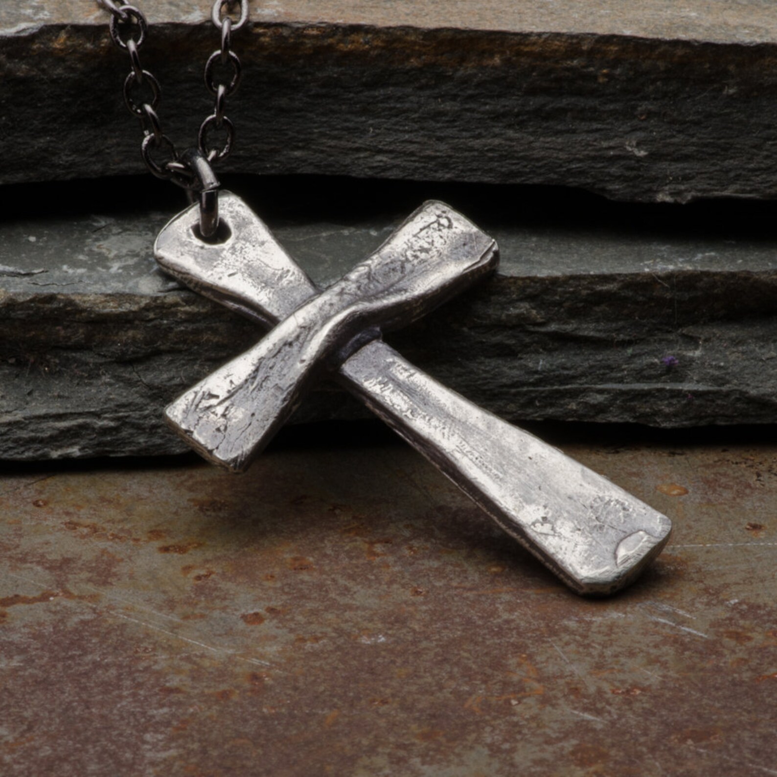 Mens Cross Necklace Sterling Silver Pendant Rustic Vintage Etsy