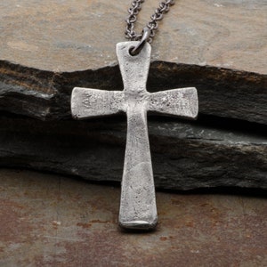 Mens Cross Necklace, Sterling Silver Pendant, Rustic Vintage Style Handmade Christian Jewelry, Gift for Him image 8