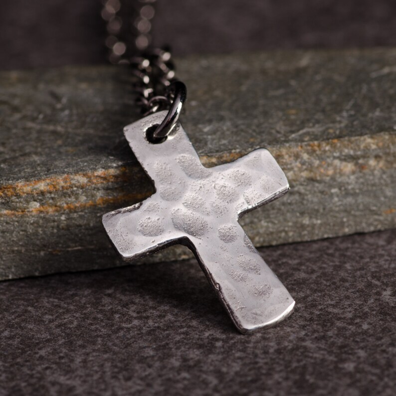 Tiny Hammered Silver Cross Necklace Sterling Silver Pendant Etsy