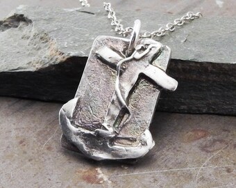 Mens Anchor Necklace, Sterling Silver Sailors Pendant, Handmade Nautical Guys Jewelry, Gift for Men and Boys, "Faith Hope Love"