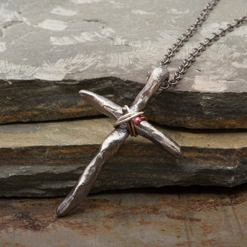 Twisted Cross Mens Necklace Sterling Silver Pendant Wire Etsy