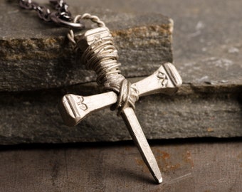 Mens Cross Necklace, Knights Templar Bronze Nails Medieval Pendant Christian Jewelry, Gift for Him