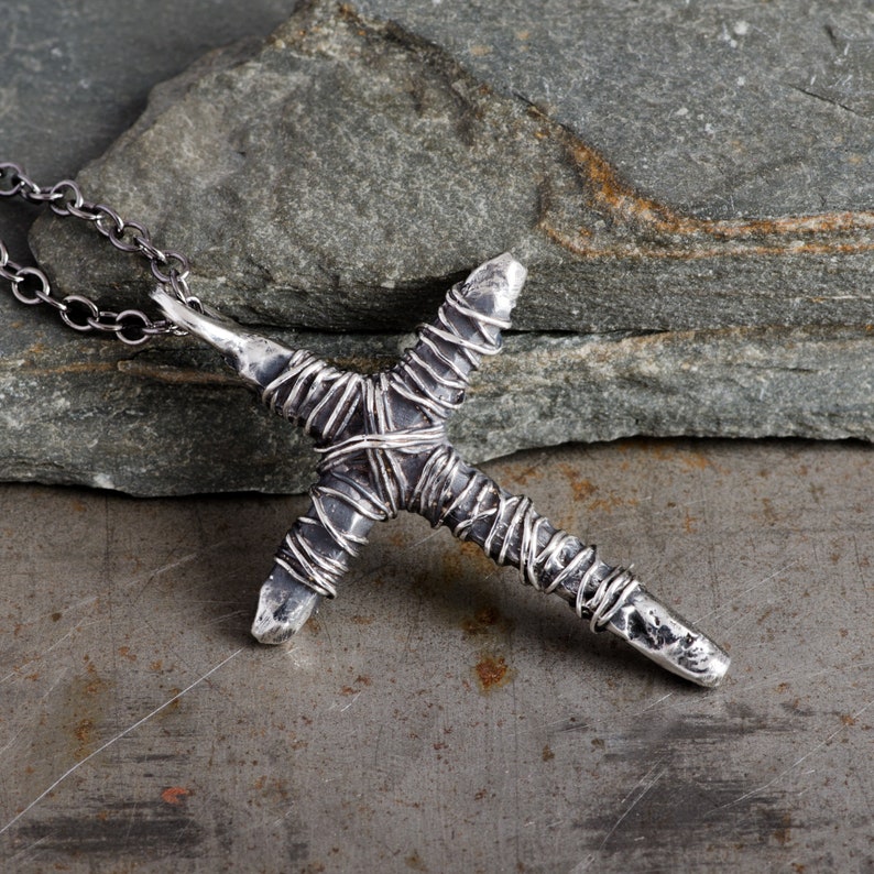 Voodoo Cross Mens Necklace Sterling Silver Pendant Wire Etsy