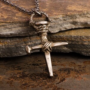 Cross Antique Bronze Nails Necklace Medieval Pendant Handmade Men's Jewelry