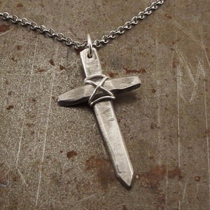 Mens Cross Necklace, Sterling Silver Pendant, Wire Wrapped Rustic Cross ...