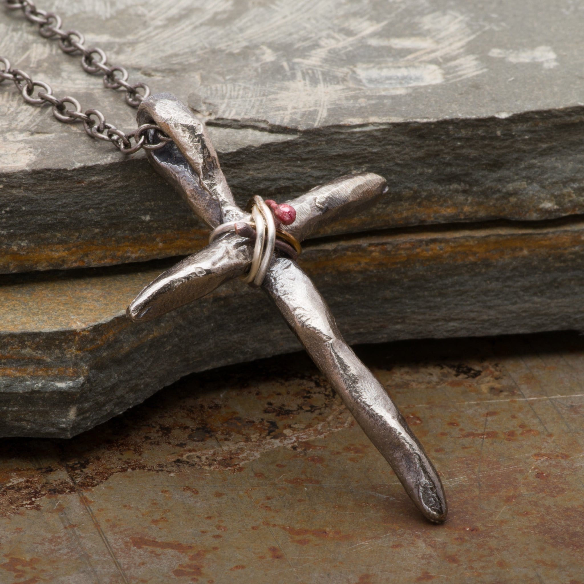 Twisted Cross Mens Necklace, Sterling Silver Pendant, Wire Wrapped Rustic  Handmade Christian Jewelry, Gift for Men 