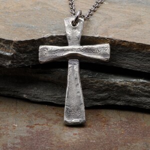 Mens Cross Necklace, Sterling Silver Pendant, Rustic Vintage Style Handmade Christian Jewelry, Gift for Him image 2