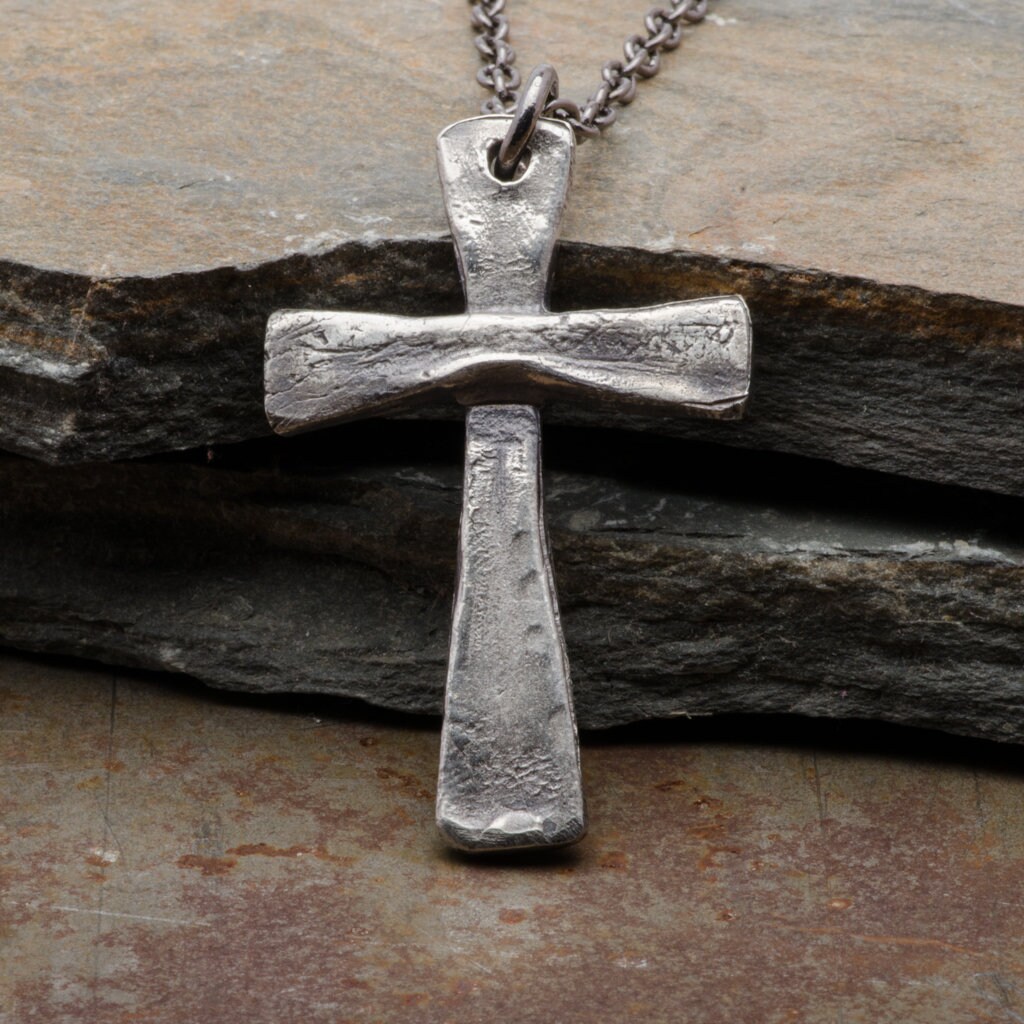 Mens Cross Necklace Sterling Silver Pendant Rustic Vintage Etsy Canada