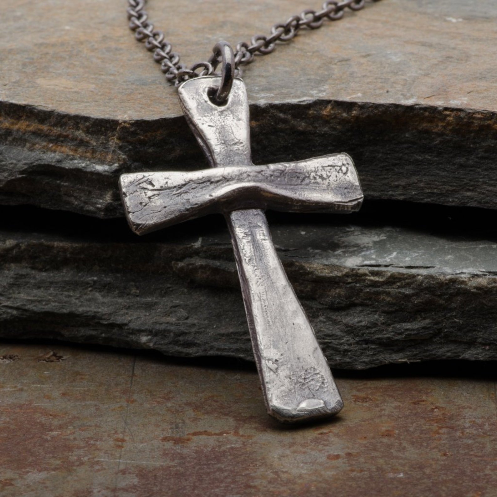Mens Cross Necklace Sterling Silver Pendant Rustic Vintage Etsy