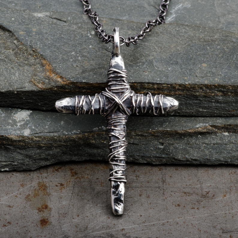 Voodoo Cross Mens Necklace Sterling Silver Pendant Wire Etsy