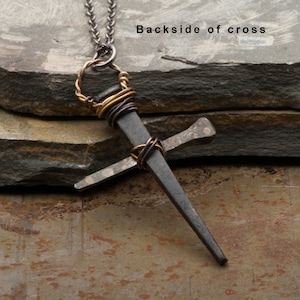 Mens Cross Necklace, Rusty Nails Pendant, Rustic Medieval Handmade Christian Jewelry, Gift for Him image 8