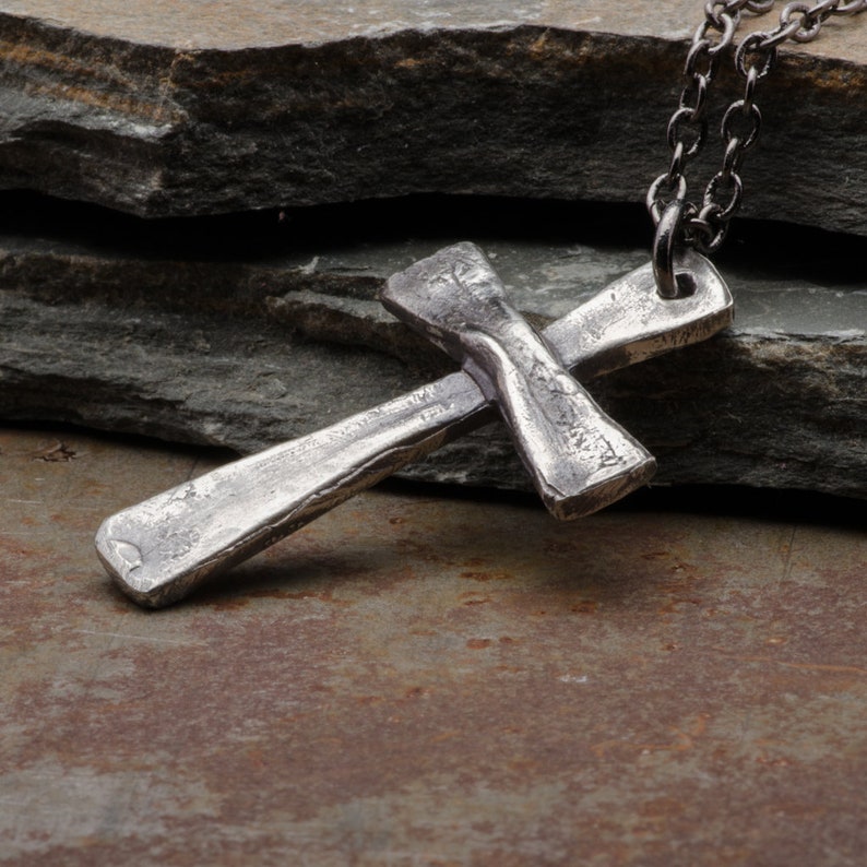 Mens Cross Necklace, Sterling Silver Pendant, Rustic Vintage Style Handmade Christian Jewelry, Gift for Him image 5