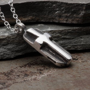 Mens Cross Necklace Sterling Silver Dog Tag Pendant Handmade - Etsy