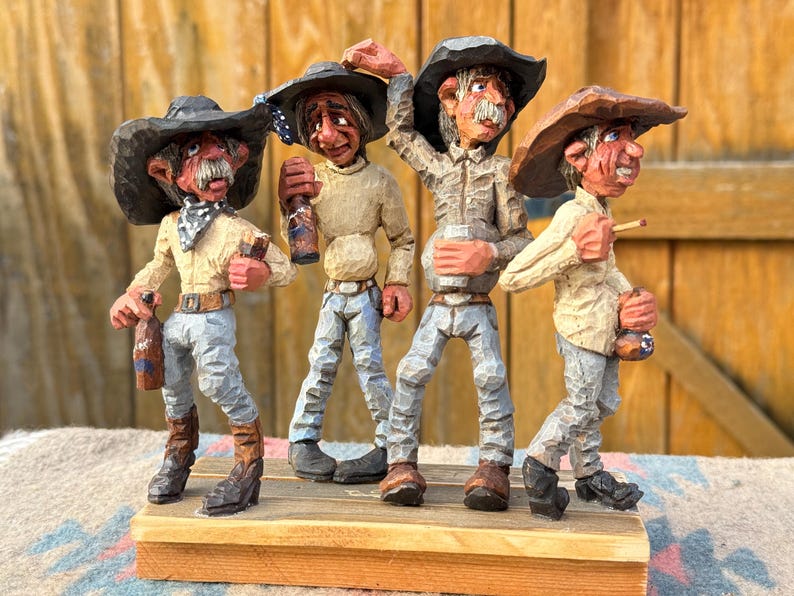 Original Cowboy Wood Carving • One-of-a-kind Western Art Sculpture ...