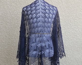 Xale de malha de lã merino azul marinho: xale delicado para eventos de casamento