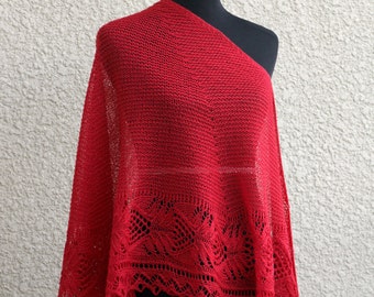 Christmas Gift Knit shawl, wool shawl, red shawl, lace shawl, knitted wrap gift for her crimson red shawl