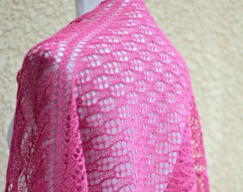 Knitted shawl, wedding shawl, pink stole, lace scarf, spring scarf, wool shawl gift for her, bridesmaids shawl